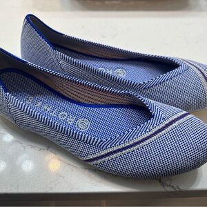 Rothy's Blue and‎ white Striped Flats women’s size 8- Brand new/Never worn